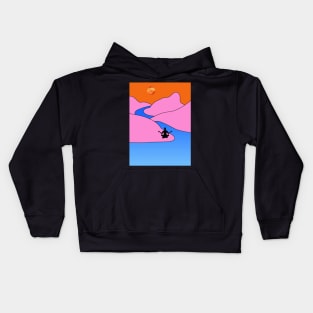 Animated Yoga Mountains Sun and River Graphic Kids Hoodie